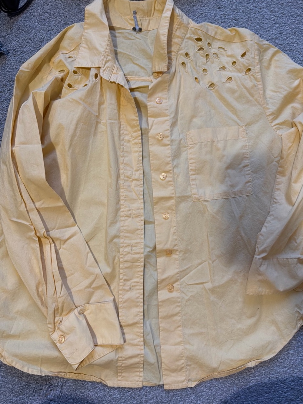 Women's Light Yellow Button-Down Shirt with Cutout Detail